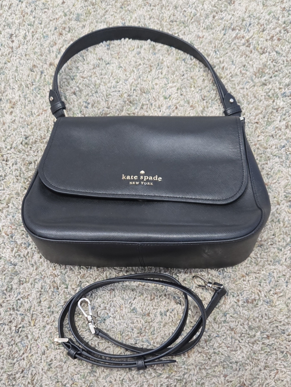 kate spade Black Leather Shoulder Bag with Removable Strap